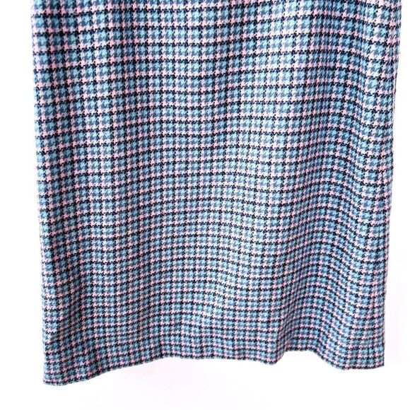 Vintage Aston Made in Scotland 100% Pure Wool Pink Blue Midi Skirt Small - Picture 4 of 9